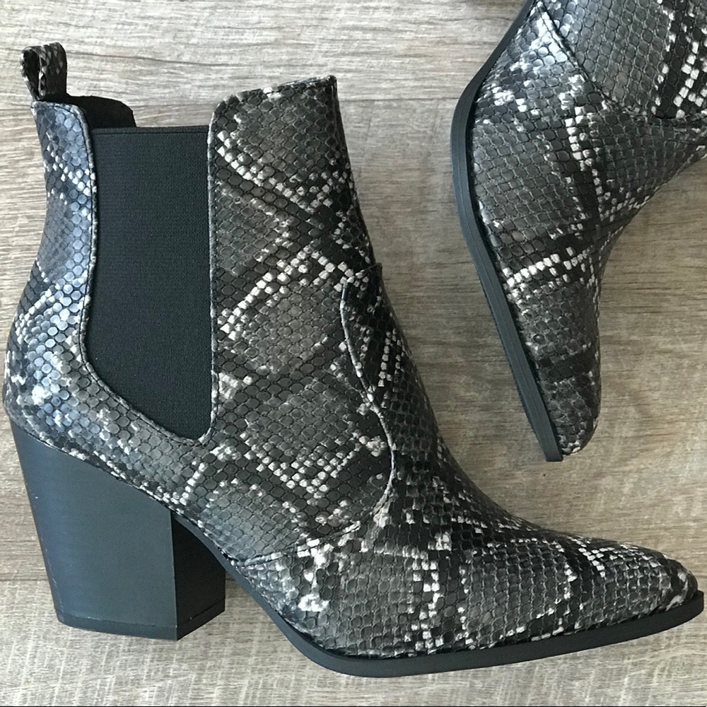 Soda Black & Gray Python Snake Ankle Boot Bootie